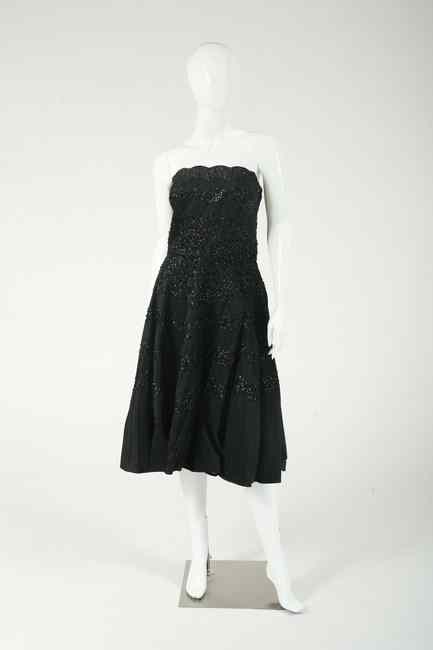 Appraisal: VINTAGE FRANK STARR SEQUINED BLACK TAFFETA COCKTAIL DRESS s Frank