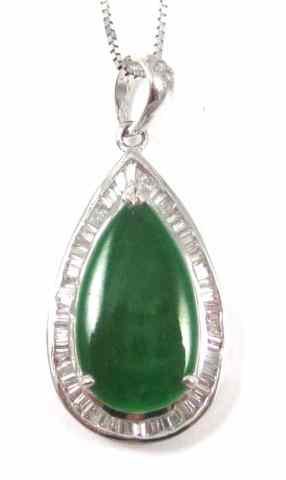 Appraisal: JADE AND DIAMOND PENDANT NECKLACE suspended on an '' chain