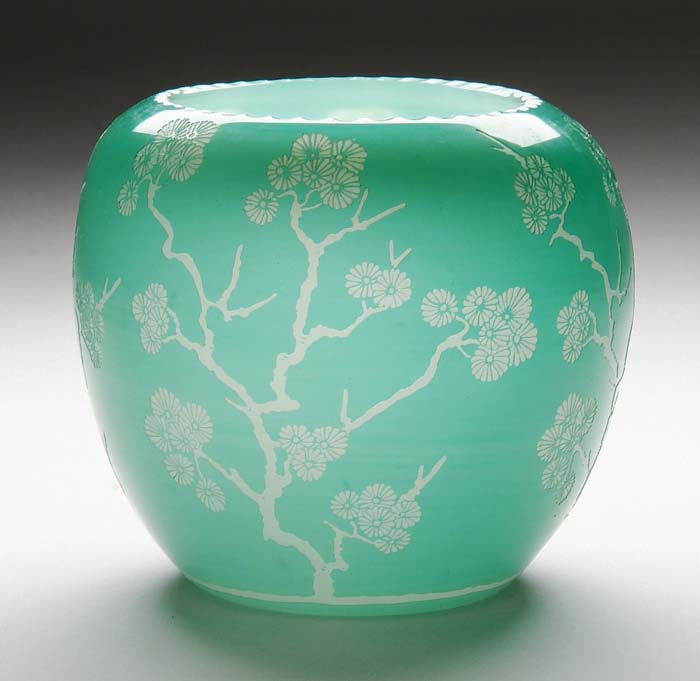 Appraisal: STEUBEN ACID CUTBACK VASE Beautiful Steuben vase has green jade