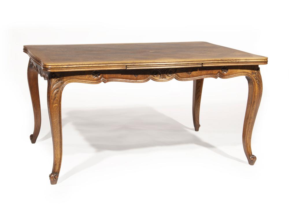 Appraisal: French Provincial Carved Oak Draw Leaf Table top with molded