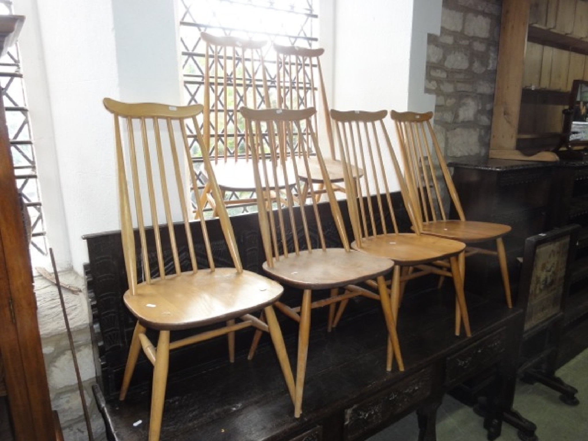 Appraisal: A set of six light Ercol elm and beechwood high