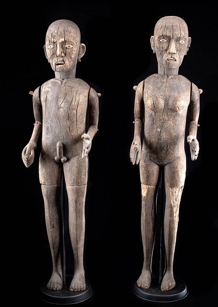 Appraisal: th C Sulawesi Wood Ancestral Tau Tau Figures pr Southeast