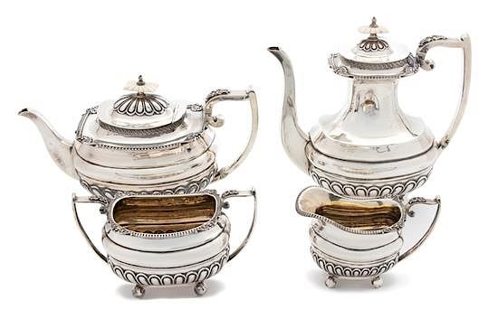 Appraisal: An English Silver Four-Piece Tea and Coffee Service Walker Hall