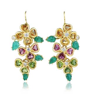 Appraisal: A Pair of Multi Featuring heart-shaped citrine carved emerald pink