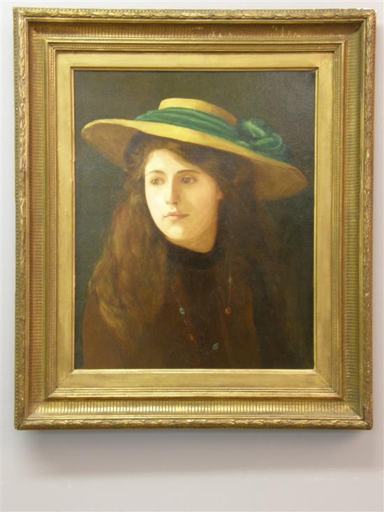 Appraisal: B Bust-length portrait of a young woman wearing a hat