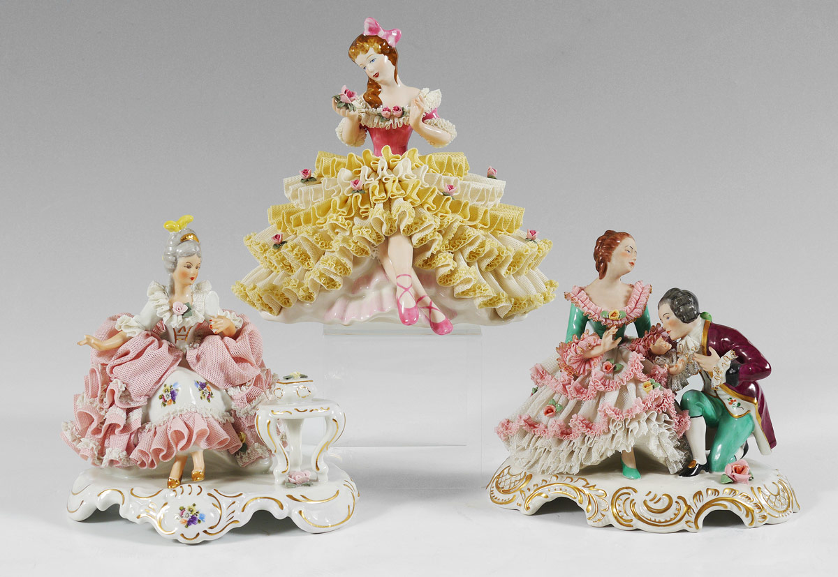 Appraisal: PIECE GERMAN LACY FIGURINES To include F W Wessel grouping