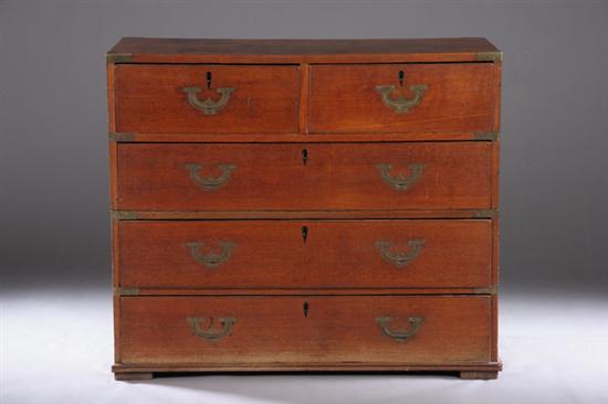 Appraisal: ENGLISH CAMPAIGN TWO-SECTIONED CHEST OF DRAWERS early th century in