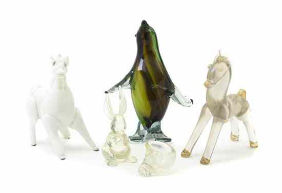 Appraisal: A Collection of Five Italian Glass Articles comprising two figural