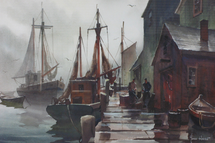 Appraisal: JOHN HARE watercolor on paper American th century Fishing boats