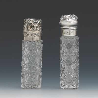 Appraisal: Two Cut Crystal Perfume Flasks with Sterling Silver Caps One