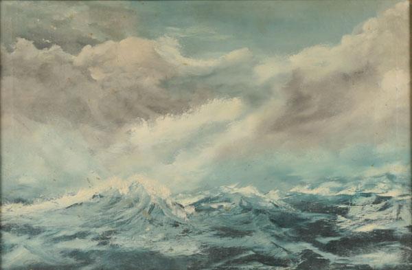 Appraisal: Stormy seascape with crashing waves oil on canvas x signed