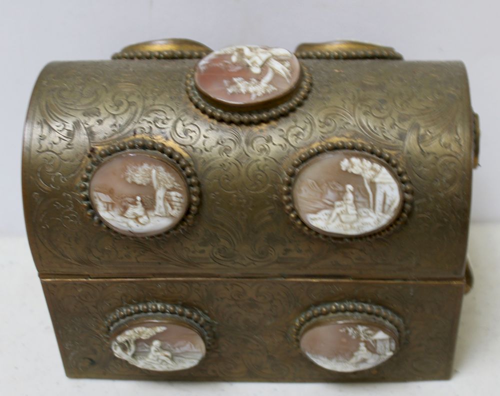 Appraisal: Antique Cameo Inlaid Casket Perfume Box With fitted interior and