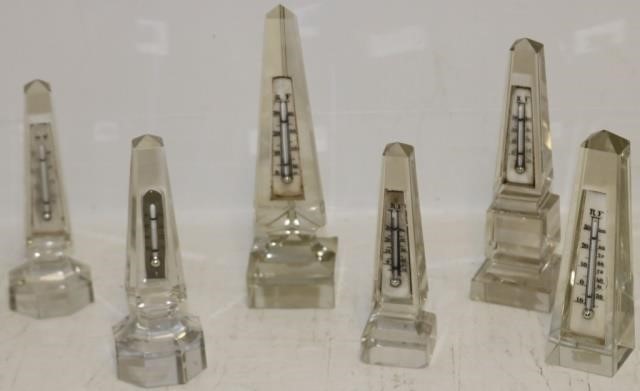 Appraisal: LOT OF SIX LATE TH CENTURY CUT GLASS OBELISKFORM THERMOMETERS