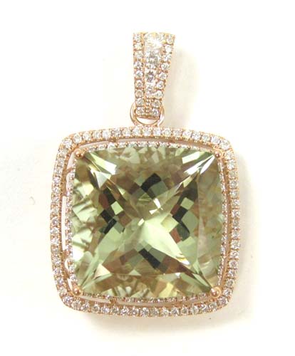 Appraisal: DIAMOND FRAMED GREEN AMETHYST IN FOURTEEN KARAT ROSE GOLD the