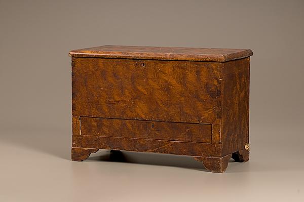 Appraisal: DIMINUTIVE DECORATED CHEST American ca - of poplar and pine