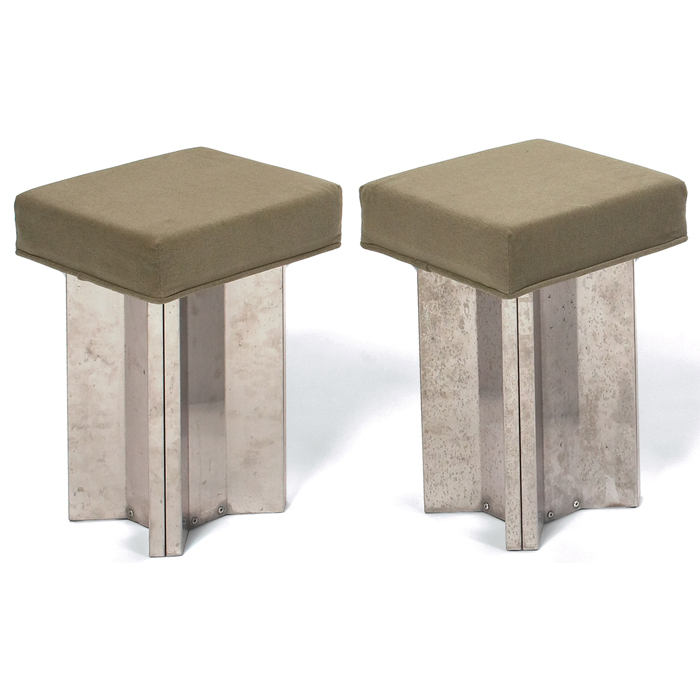 Appraisal: Maison Jansen stools two France steel bases support upholstered seats