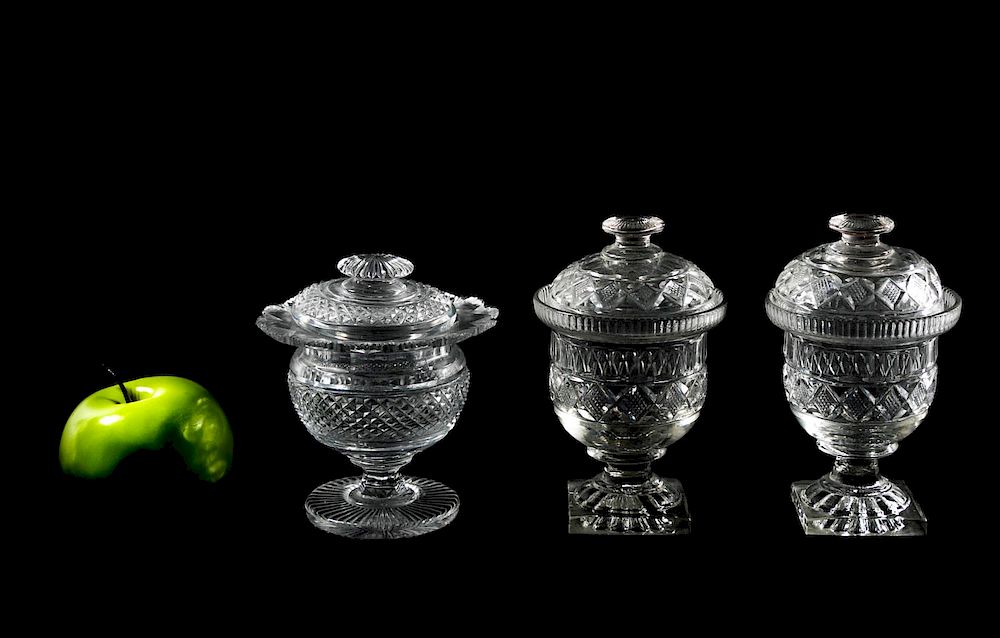 Appraisal: Three Anglo-Irish Cut Glass Covered Sweetmeats Late th to early