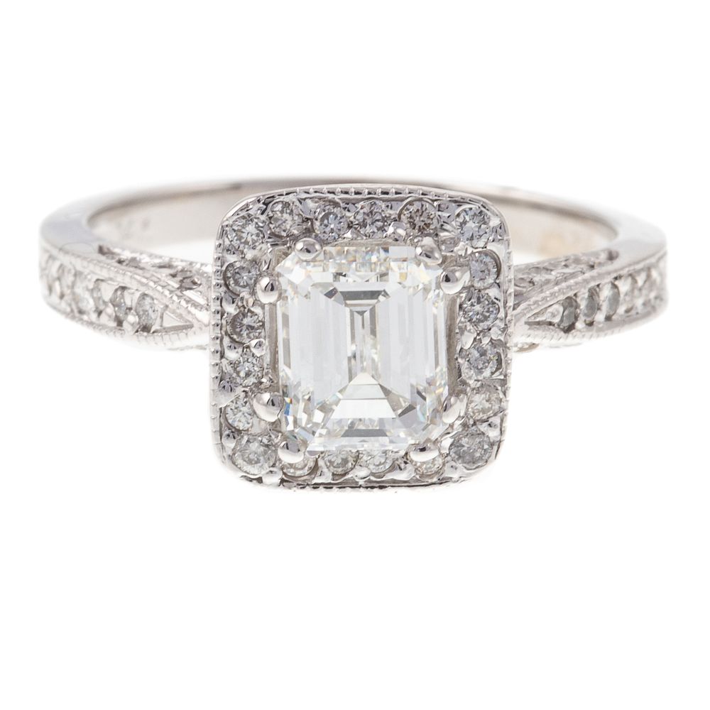 Appraisal: A ct Emerald Cut Diamond Halo Ring in K K