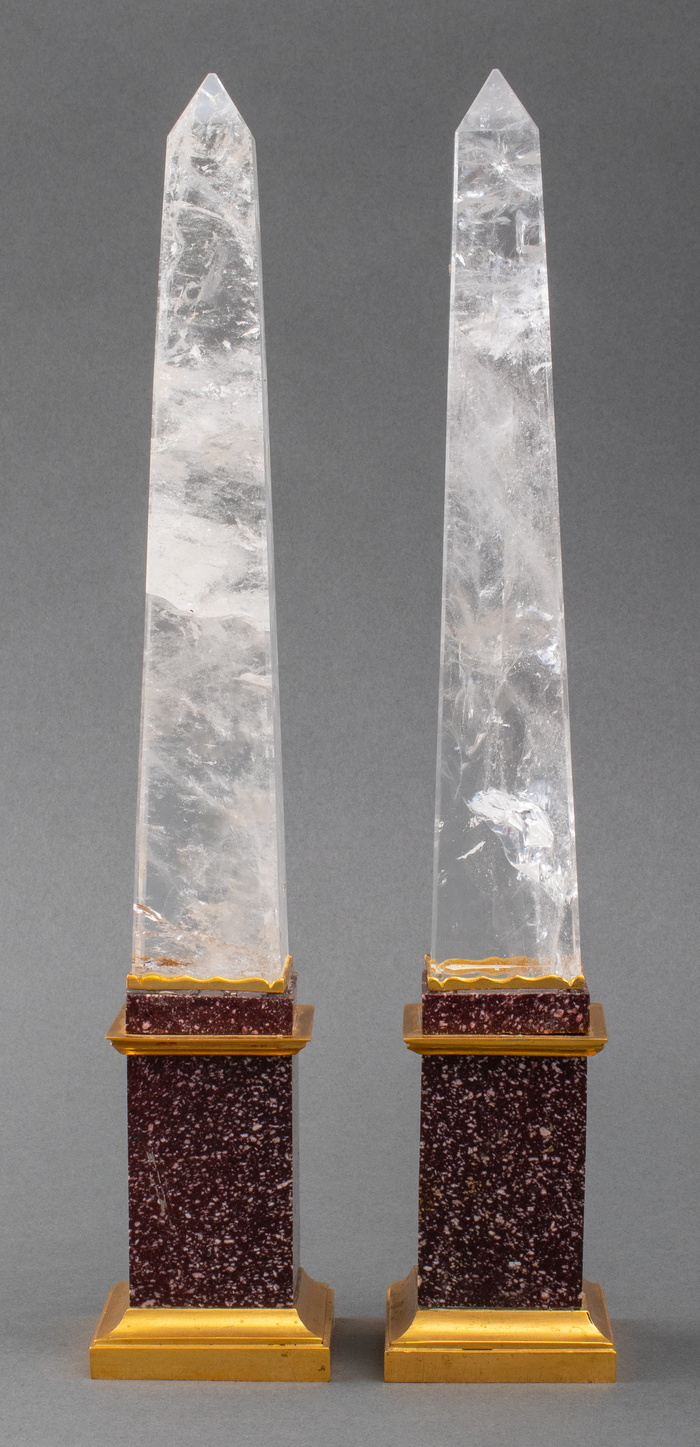 Appraisal: GRAND TOUR ROCK CRYSTAL PORPHYRY OBELISKS PR Grand Tour pair