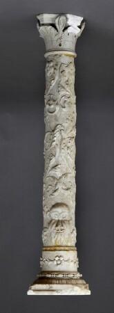 Appraisal: RENAISSANCE-STYLE CARVED MARBLE AND CAST STONE PEDESTAL The leaf-cast capital