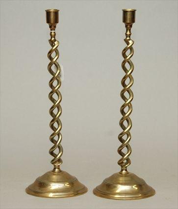 Appraisal: Pair of English Brass Barley-Twist Candlesticks