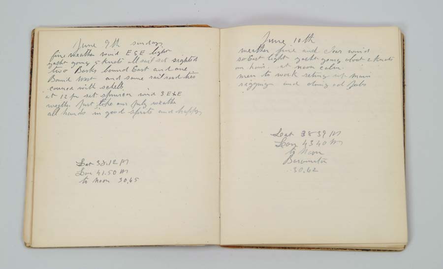 Appraisal: HAND WRITTEN SHIP S LOG DATED Including a voyage of