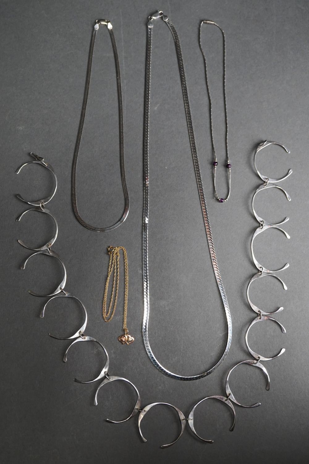 Appraisal: Collection of Sterling Silver Necklaces and a -Karat Gold Filled