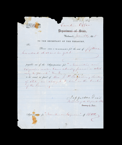 Appraisal: piece Document Signed Davis Jefferson Richmond Jan p to some