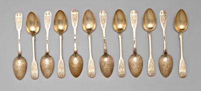 Appraisal: Set of Russian gilt silver spoons fiddle handles engraved geometric