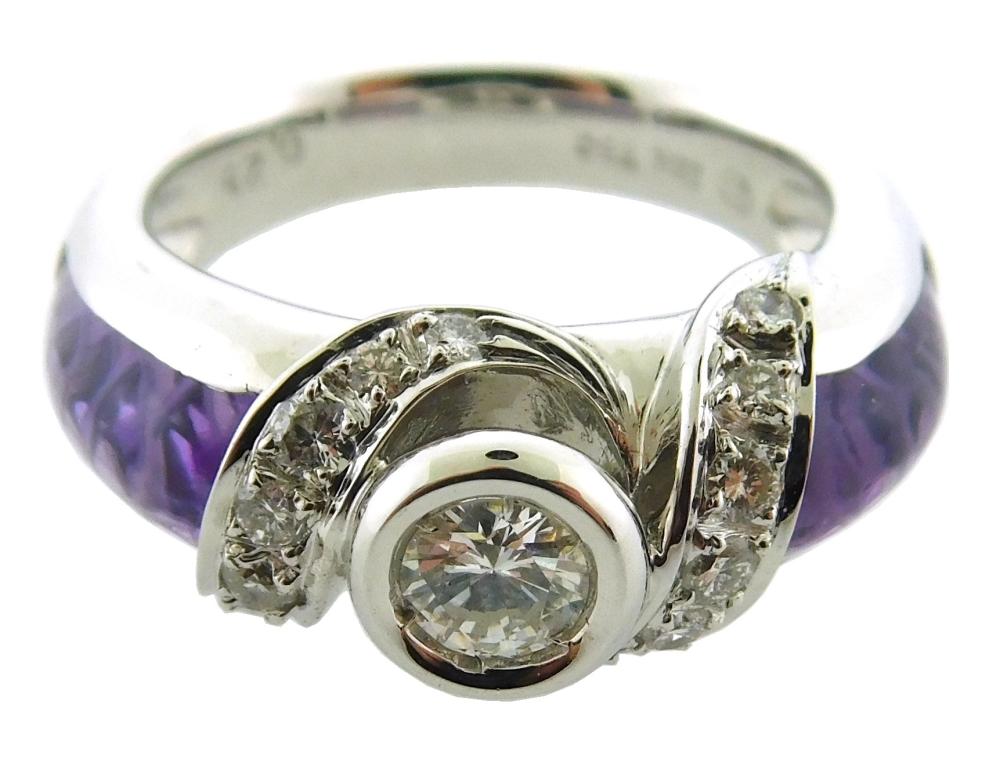 Appraisal: JEWELRY K Diamond and Amethyst Ring mounting is stamped K