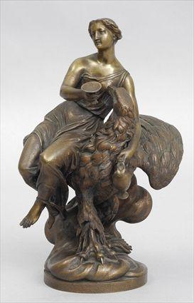 Appraisal: FRENCH BRONZE FIGURE GROUP Modeled as an eagle baring aloft