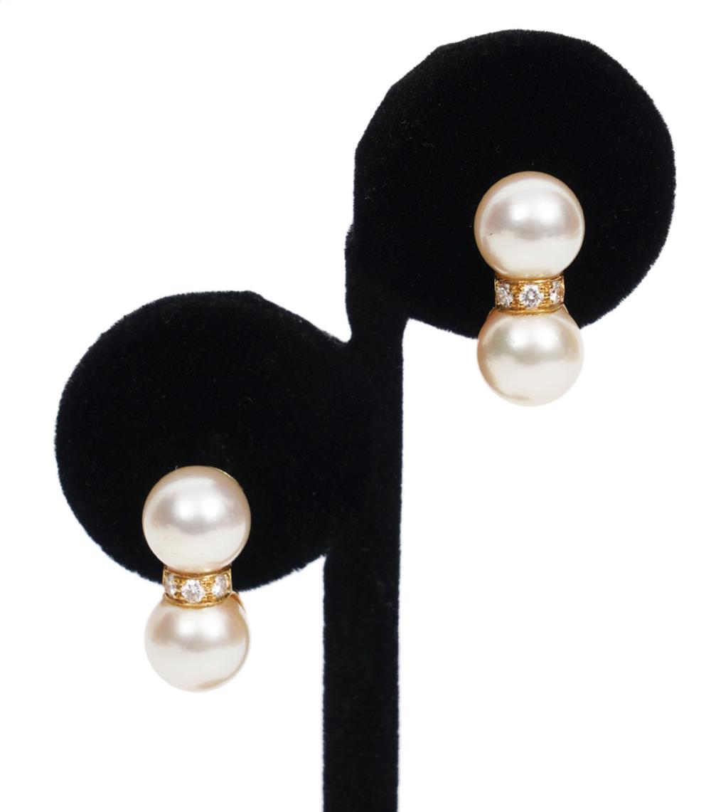 Appraisal: CARTIER DIAMOND PEARL K YG CLIP EARRINGSCartier diamond pearl and