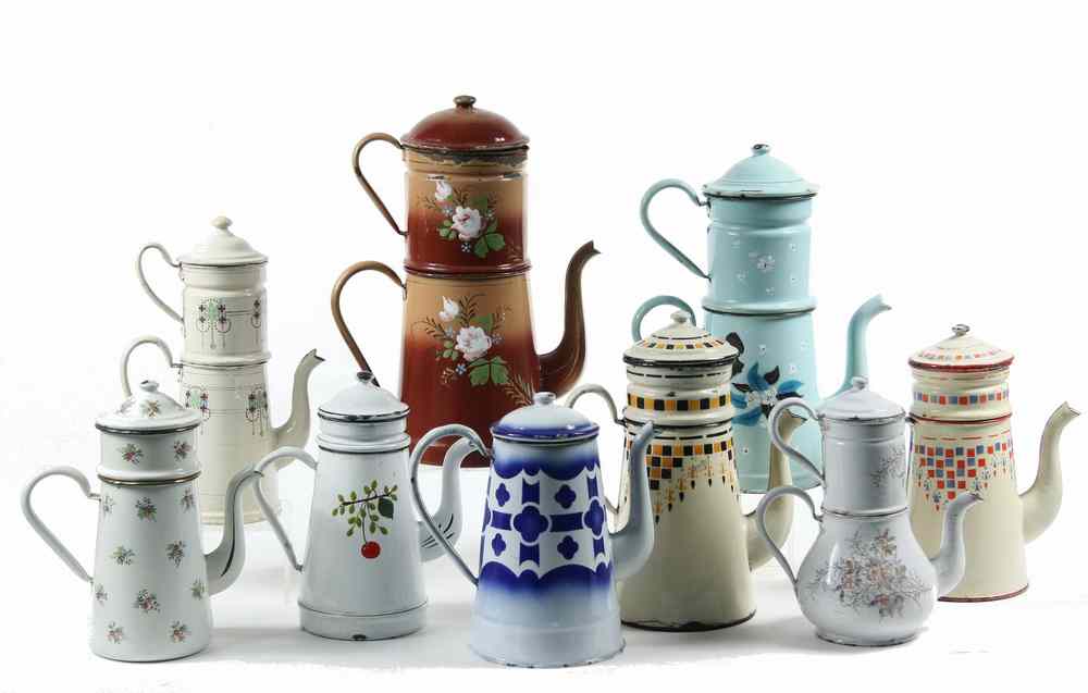 Appraisal: COFFEE POTS - Lot of Continental enamel coffee pots each