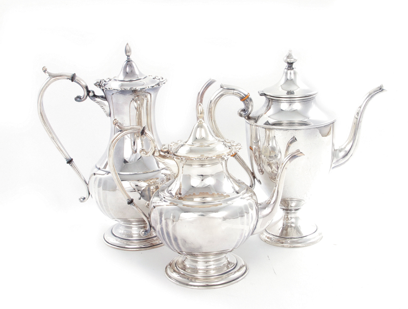 Appraisal: Sterling silver tea and coffeepots Priesner coffeepot H coffee and