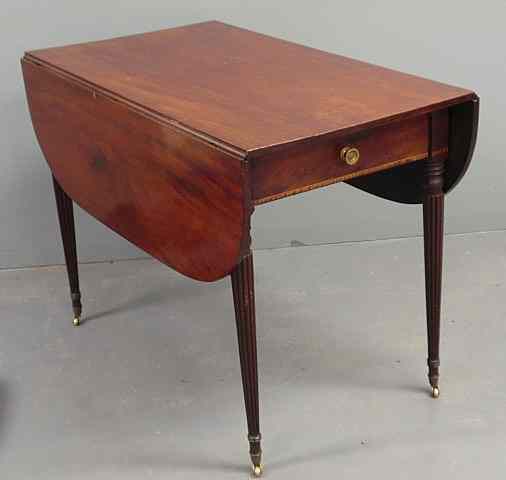 Appraisal: New England Sheraton inlaid mahogany Pembroke table c with a