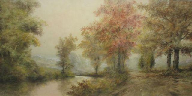 Appraisal: FLAVELLE Geoff Watercolor Landscape with River Geoff H Flavelle American