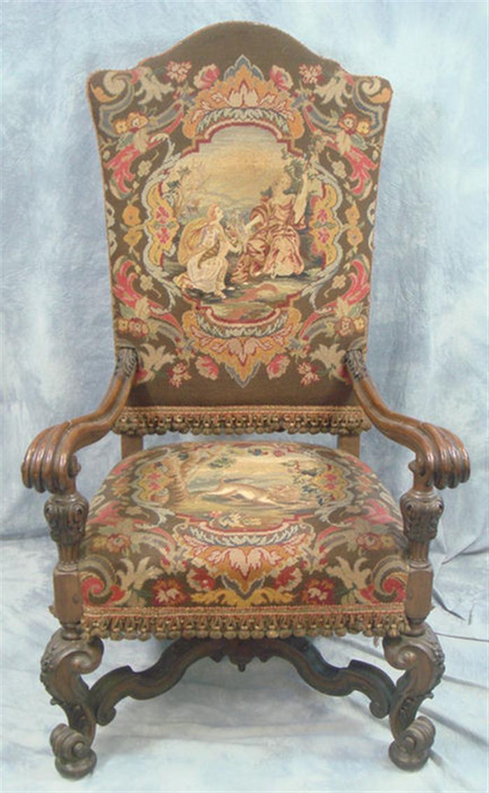 Appraisal: Carved walnut Italian Baroque throne chair with NP back and