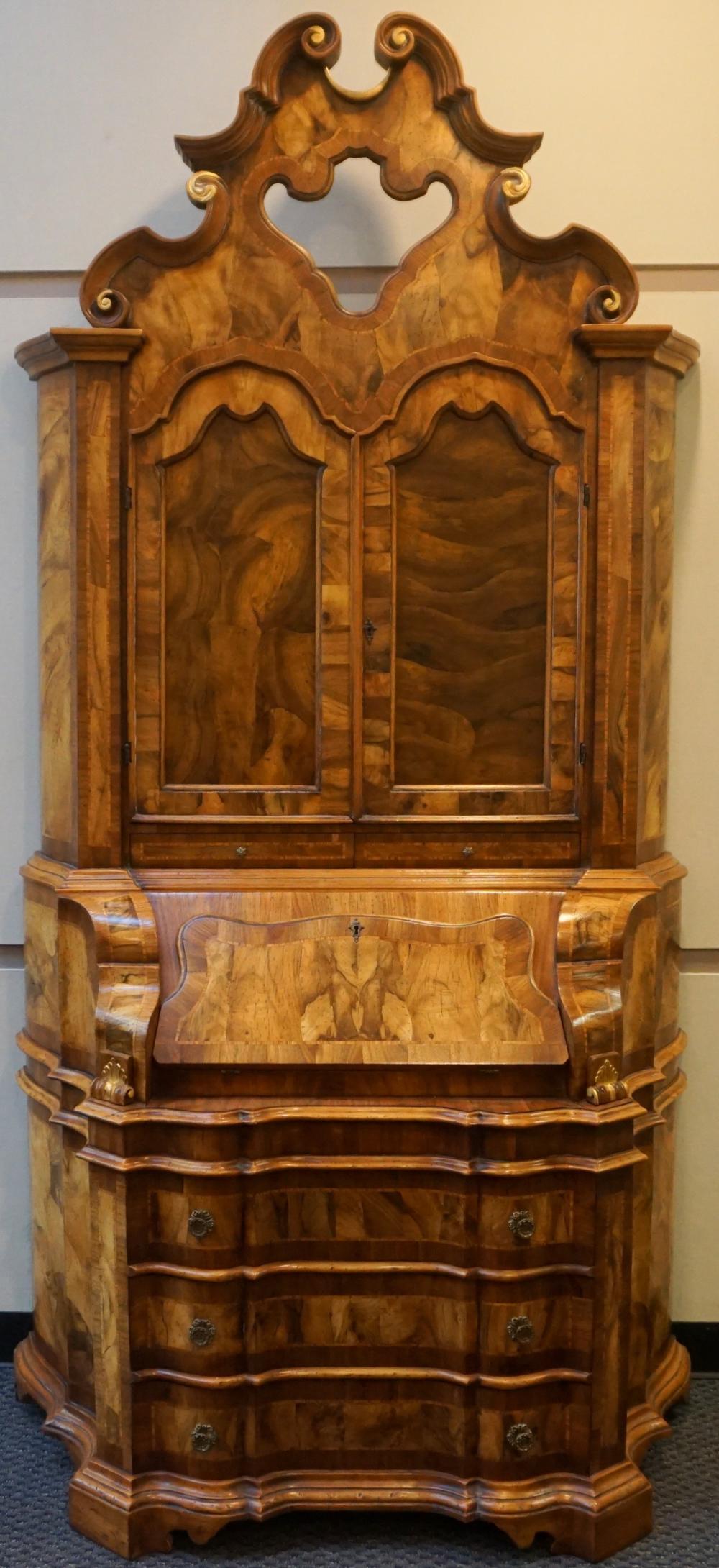 Appraisal: ITALIAN ROCOCO STYLE BURLWOOD SECRETARY BOOKCASE X X IN X