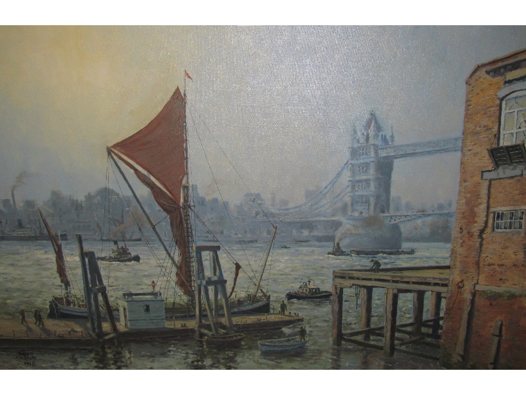 Appraisal: FRED CASTLE Oil on board 'Tower Bridge from St Katherine's