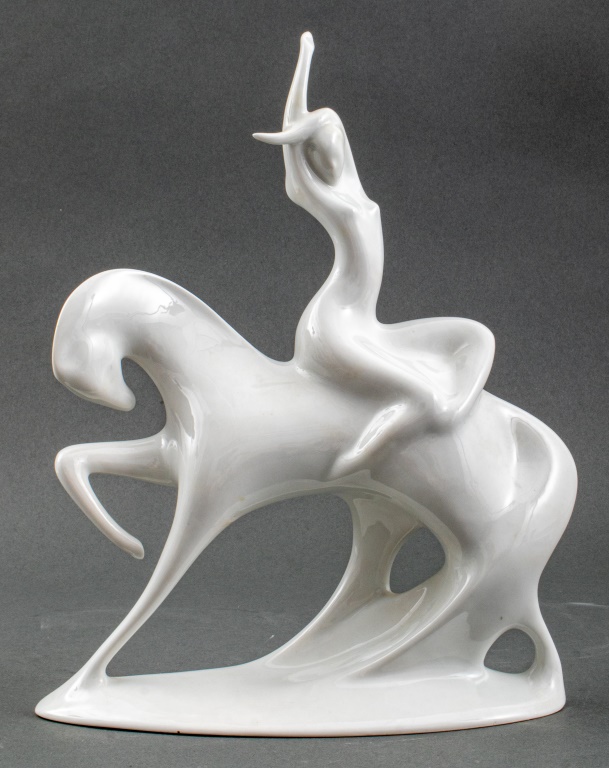 Appraisal: ROYAL DUX NUDE LADY ON HORSE PORCELAIN FIGURE Royal Dux