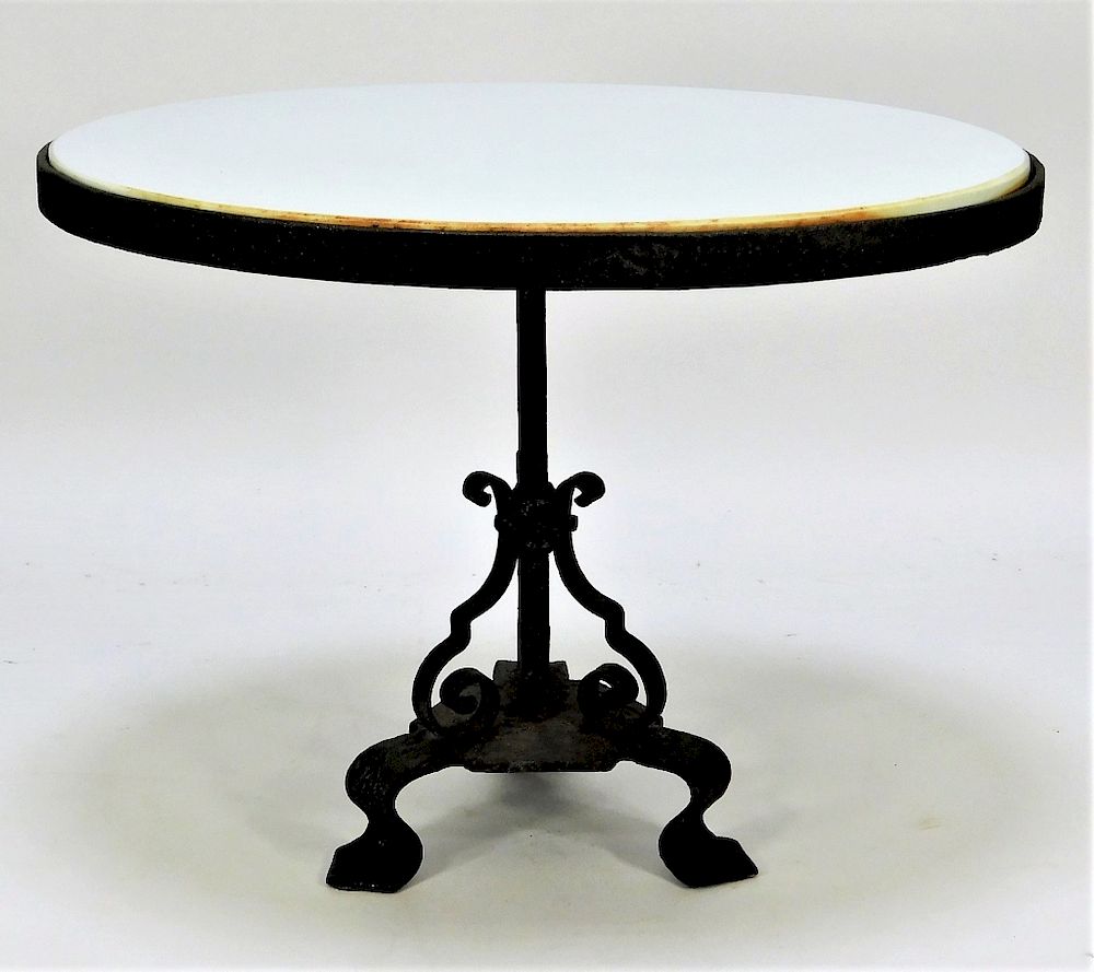 Appraisal: Antique Wrought Iron Vitrilite Miniature Table Antique Wrought Iron Vitrilite