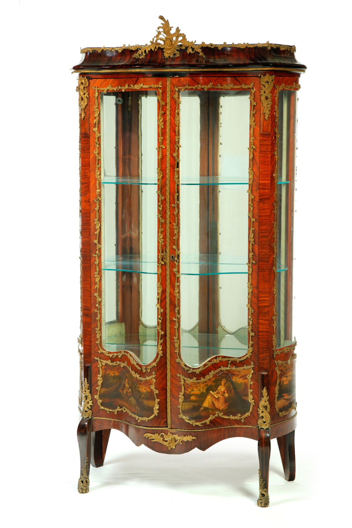 Appraisal: FRENCH-STYLE DISPLAY CABINET European early th century mixed woods Parquetry