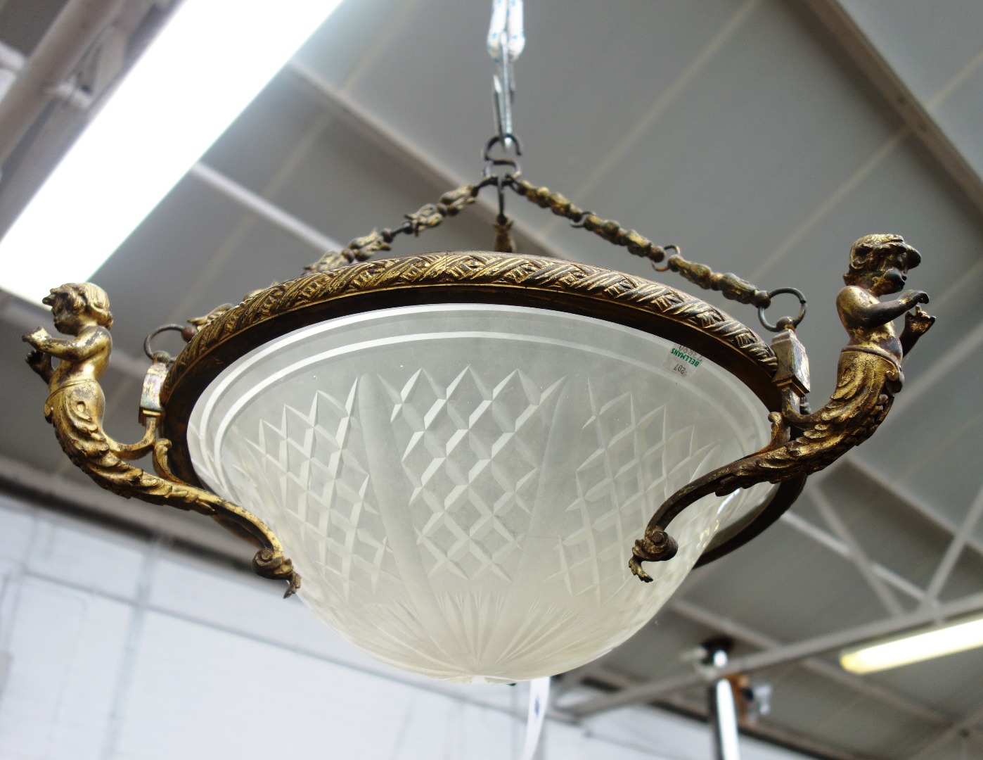 Appraisal: A frosted cut glass ceiling light early th century of