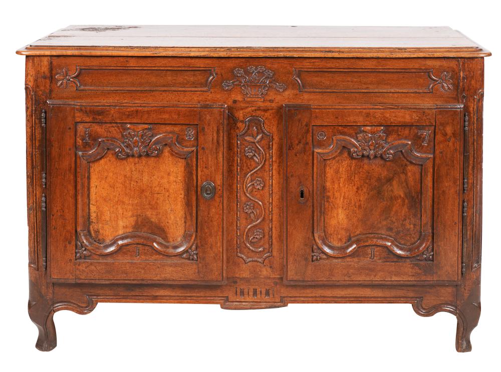 Appraisal: FRENCH PROVINCIAL FRUITWOOD BUFFETcomprising a two-door cupboard Condition general wear