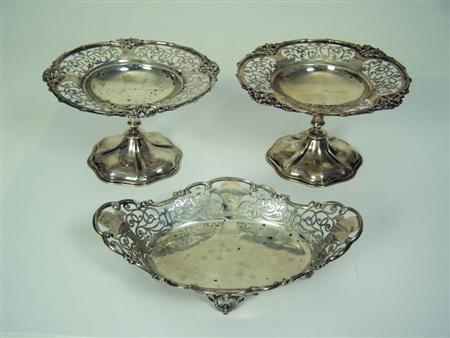 Appraisal: A matched set of three bon bon dishes comprising a