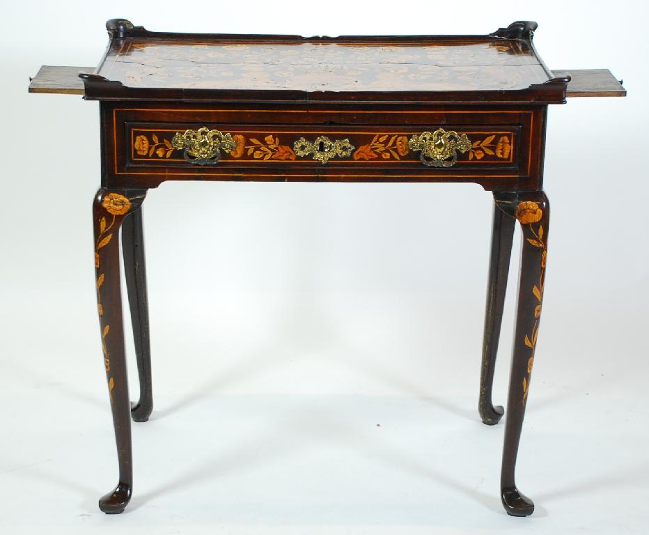 Appraisal: GOOD NINETEENTH CENTURY CONTINENTAL MARQUETRY INLAID MAHOGANY SILVER TABLE probably