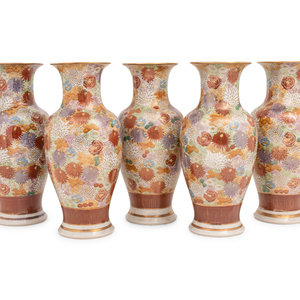 Appraisal: Five Japanese Kutani Porcelain Vases each of baluster form densely