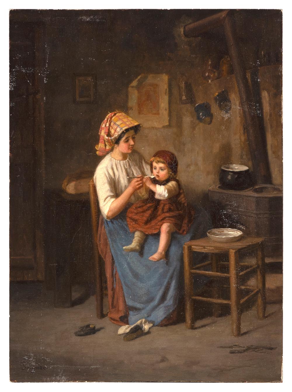 Appraisal: PAUL SEIGNAC FRANCE - GENRE SCENE WITH A MOTHER FEEDING