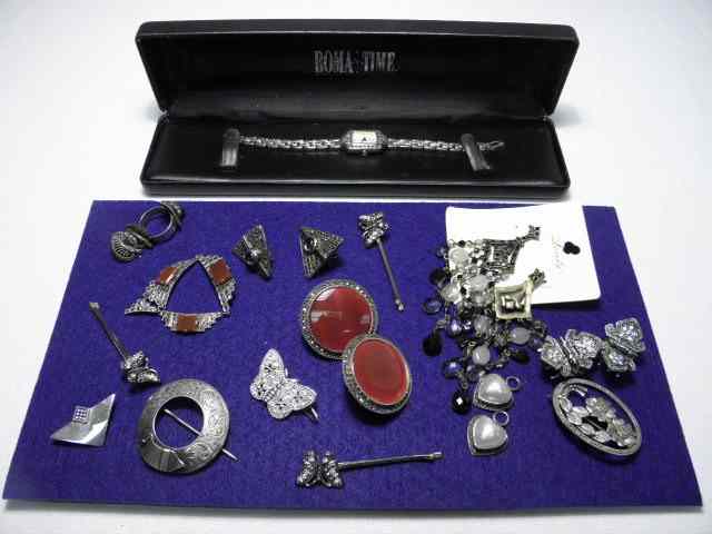 Appraisal: Assorted ladies costume jewelry Includes marcasite polished stone sterling silver