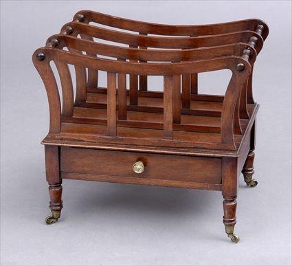 Appraisal: REGENCY MAHOGANY THREE-PART CANTERBURY The dipped rails joined by ringed